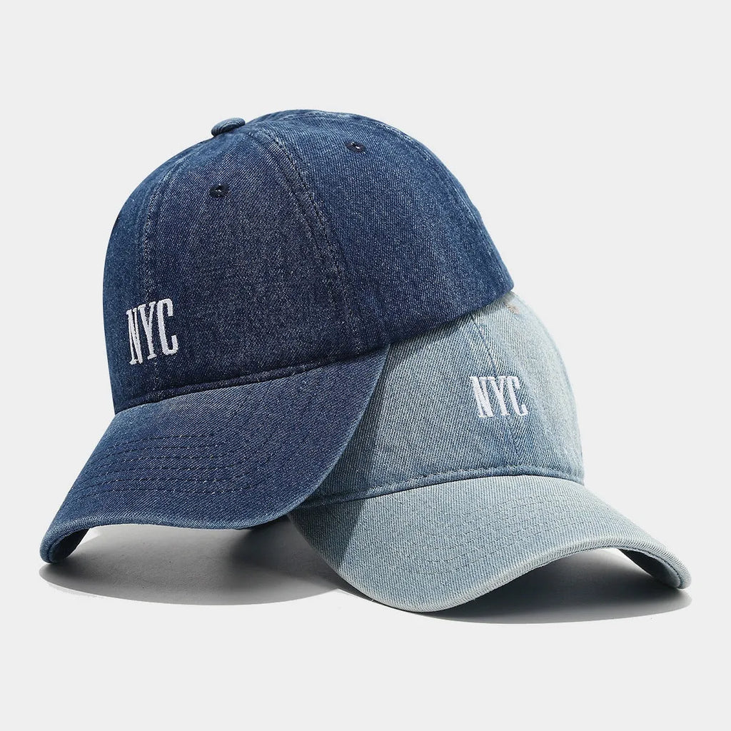 American retro denim baseball cap with embroidered English letters on dome crown