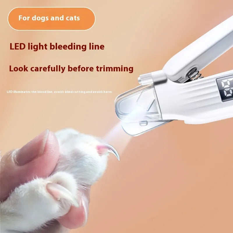 White battery-powered dog nail clippers with rechargeable battery and ABS plastic construction