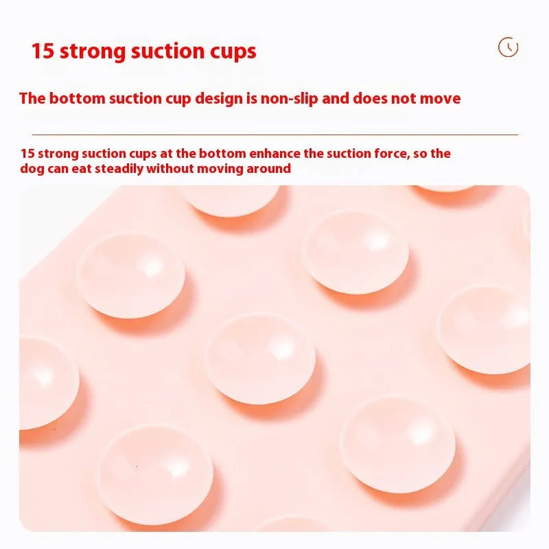 Silicone dog licking mat with suction cup base in pink, grey, or khaki colour