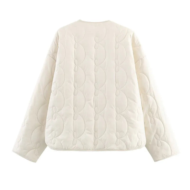 Women's bow quilted coat in black polyester, straight cut, medium thickness, regular sleeves, size M