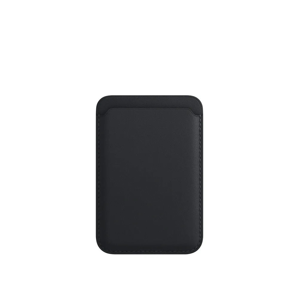 Magnetic PU leather card holder case for iPhone in various colours on a table.