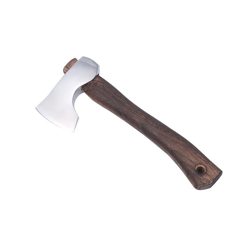 Camping axe with high carbon steel head and wooden handle for outdoor wood processing