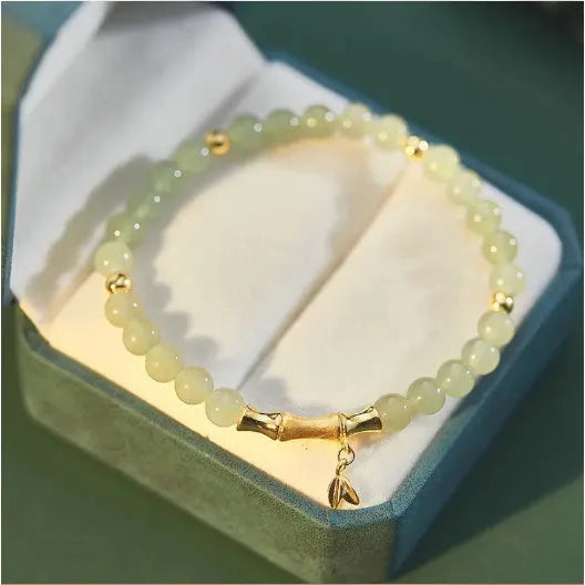 Retro bamboo bracelet with Ruyi pattern and flower design in electroplated glass