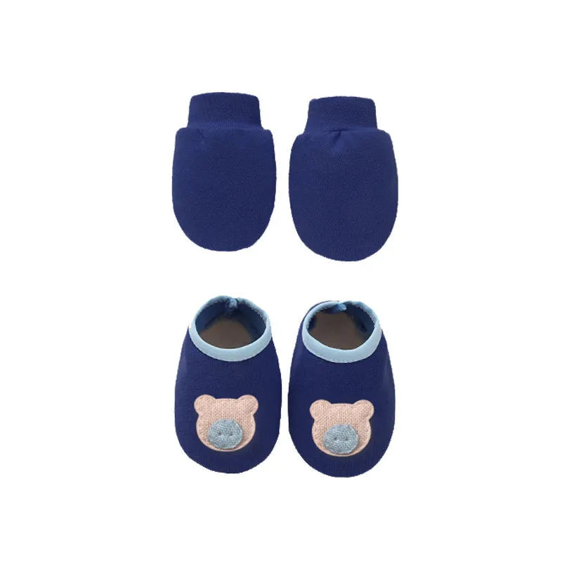 Baby cotton gloves and foot cover set with a pullover cap in multiple colour options