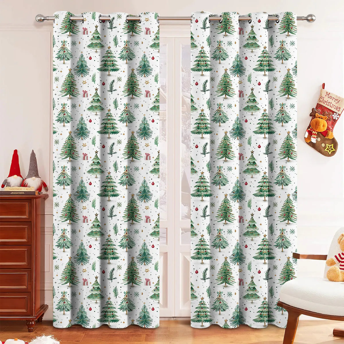 Christmas forest punching design polyester curtain showing decorative pattern and modern style