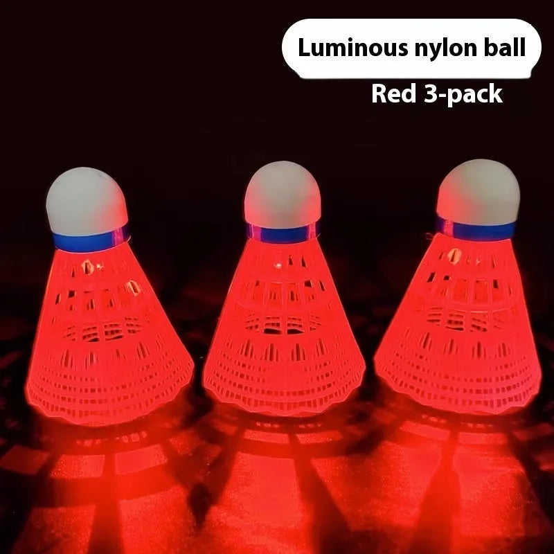 Luminous badminton shuttlecocks in green and red colours with nylon and goose feather options