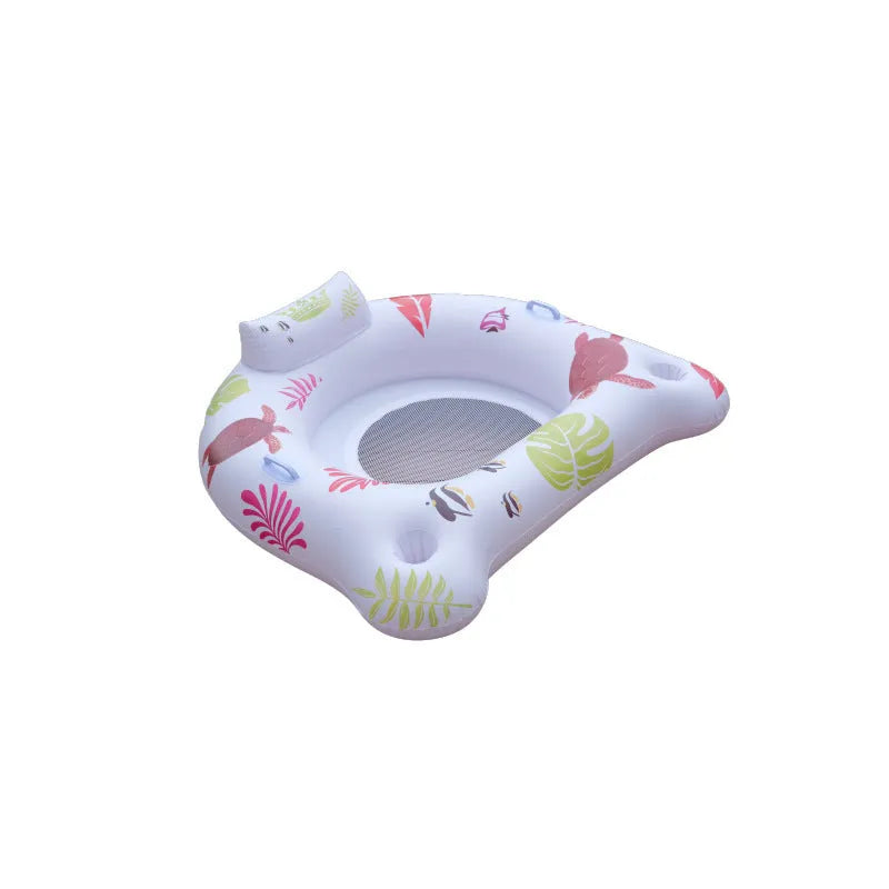 White luminous U-shaped inflatable float on water, showing its seat design and size.