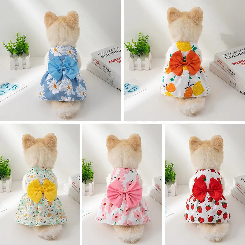 Ultra-thin pet dress with floral butterfly knot princess design in multiple bow colour options