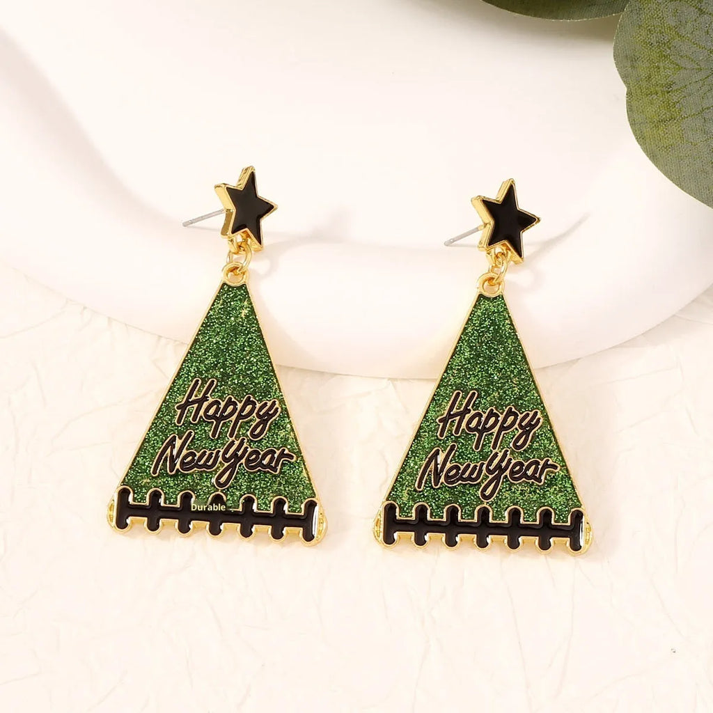 New Year tree girl gift earrings for women in pink, green, gray, yellow, and red zinc alloy