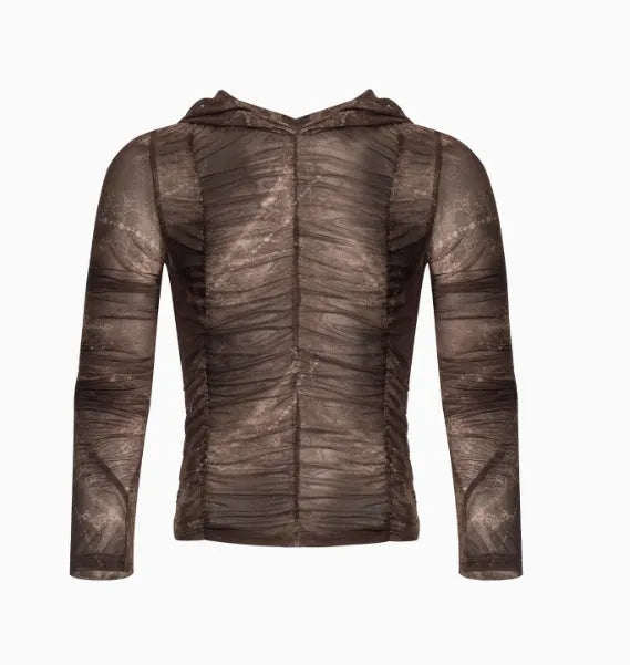 Boys lightweight ice silk bottoming shirt with printing pleating detail in polyester fabric