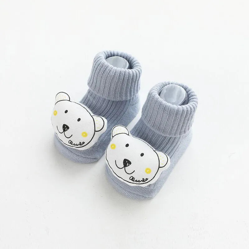 Baby socks with silicone anti-slip grips on sole, mid-height tube design in combed cotton