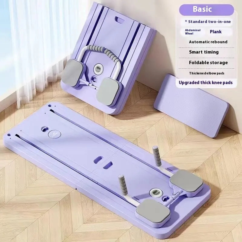 Standard purple multi-functional fitness board with automatic rebound abdominal wheel for core training.