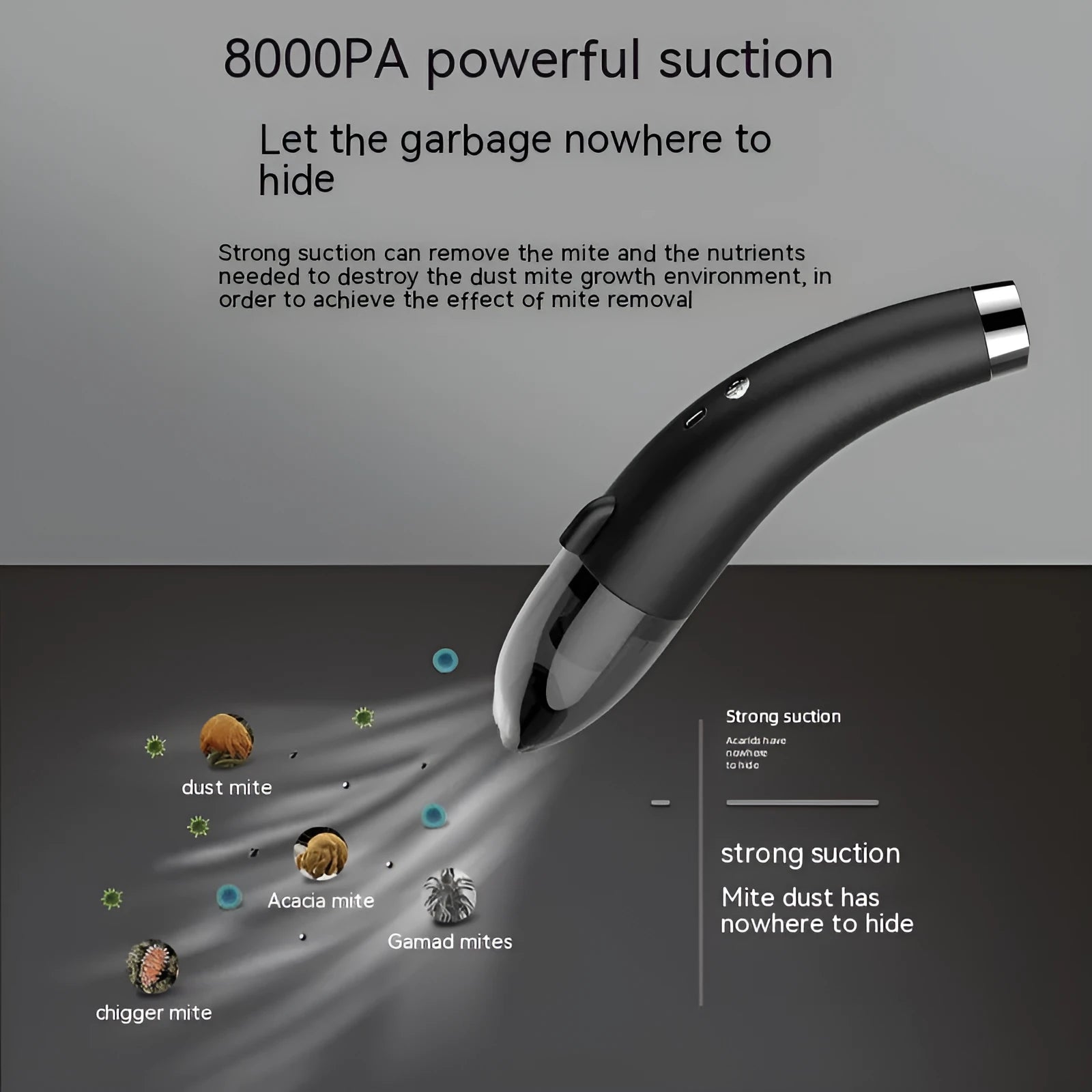 Wireless handheld car vacuum cleaner in black colour with USB charging cable.