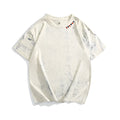 Grey tie dye printed loose fit T-shirt with round neck and half sleeves
