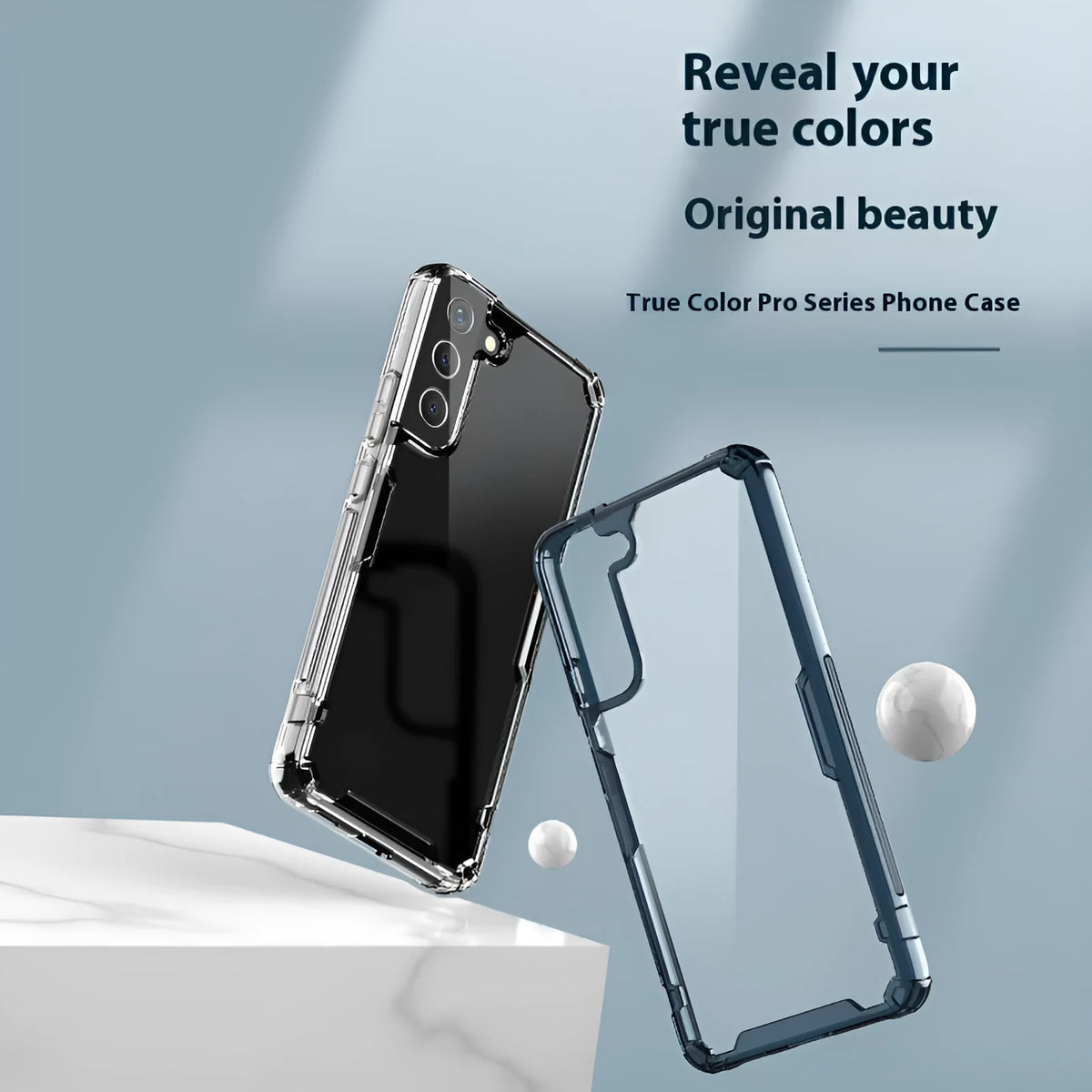 Samsung Galaxy S22+ Natural Color Pro transparent soft TPU phone case in blue colour back view