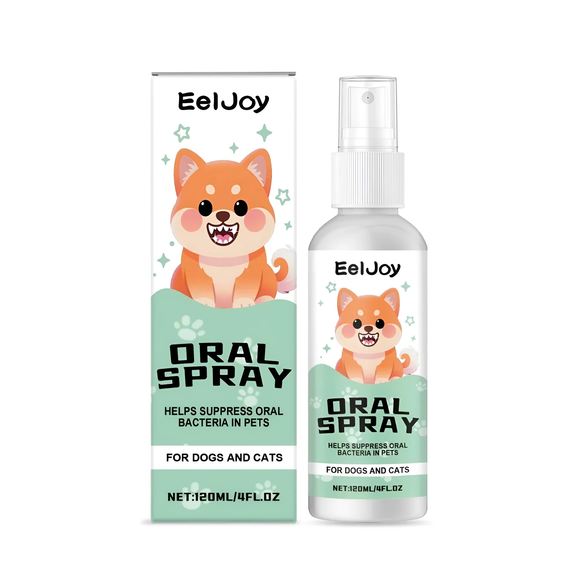 120ml bottle of mint pet oral spray with pump for dog and cat dental care.