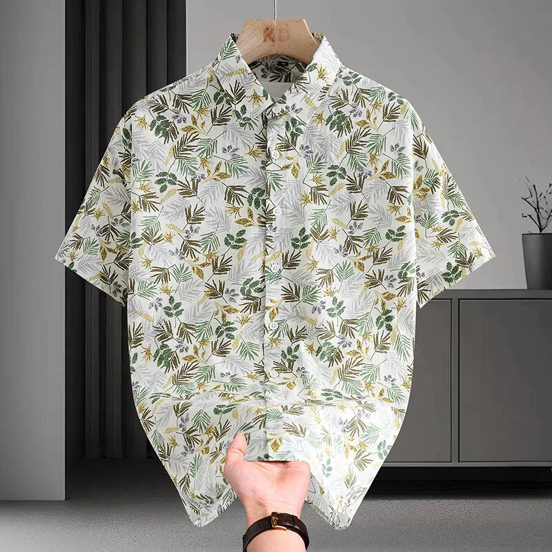 Men's casual Hawaiian style floral print cotton cardigan shirt in summer colours