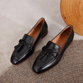 Women's vintage round head tassel low-cut shoes with low square heel in brown and black