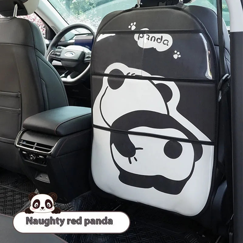 Large Naughty Panda anti-kick pad in black and white leather design for wall or furniture protection