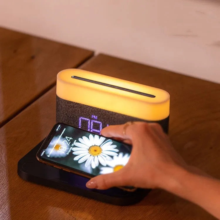 Multi functional three in one magnetic wireless charging LED night light with touch dimmer and Type-C USB in black