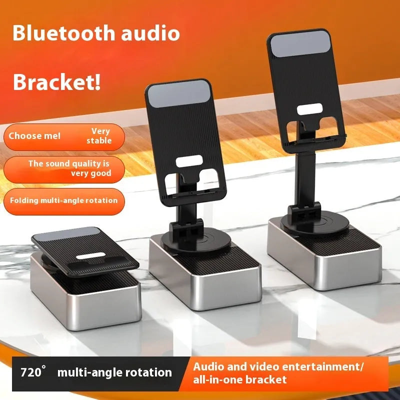 Three-in-one foldable mobile phone bracket with Bluetooth audio and power bank in Night Black plastic finish