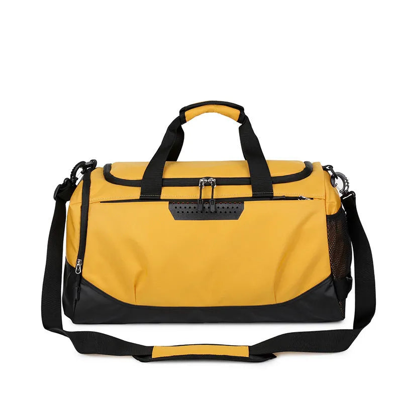 Large capacity dry wet separation sports gym bag in black, waterproof Oxford cloth with retro stitching