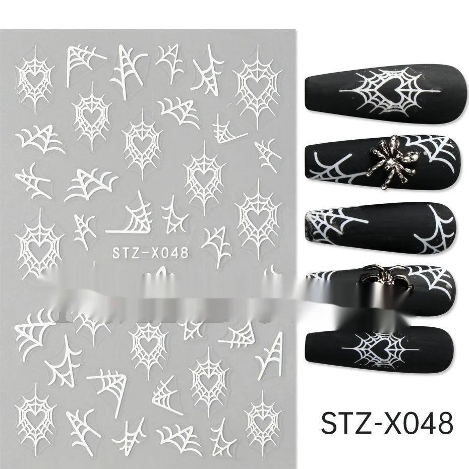 Cartoon nail art stickers sheet with black and silver love heart designs