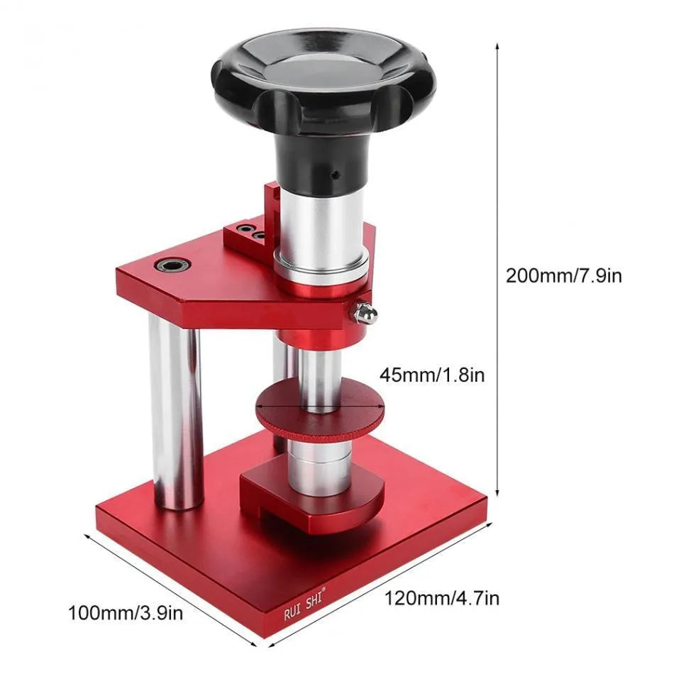 Watch repair spiral cap presser tool with a set of 20 plastic moulds for watch back cover pressing