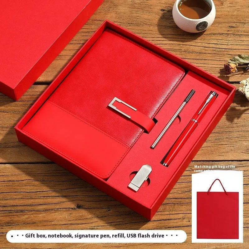A5 soft PU leather business notebook in brown, black, green, red, or blue with gift box option