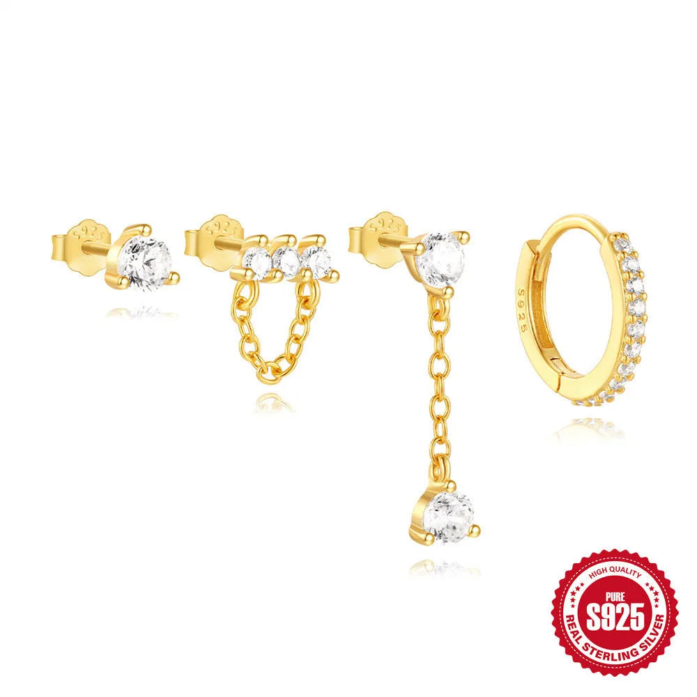 S925 sterling silver women's earrings with geometric clover petal design and electroplated gold colour finish