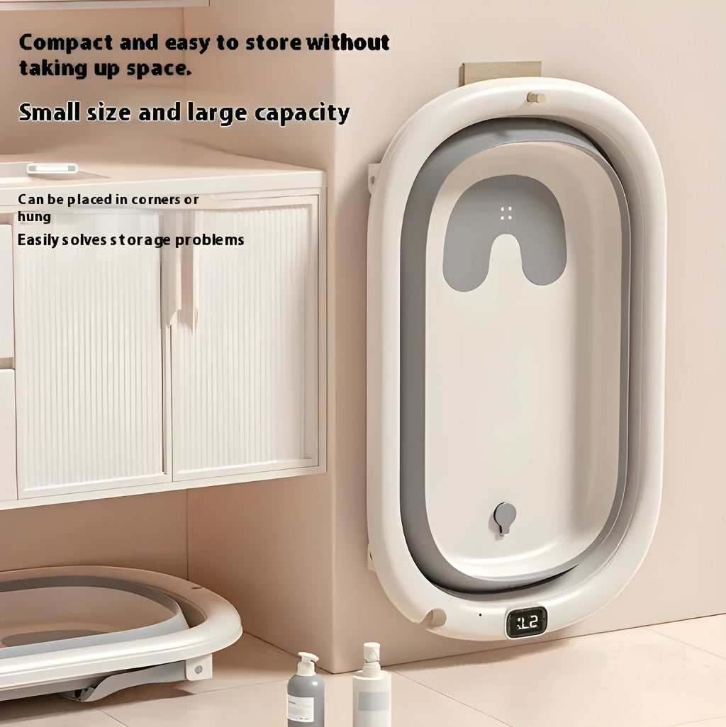 Home intelligent constant temperature large capacity baby folding bathtub in volcanic ash with digital temperature display