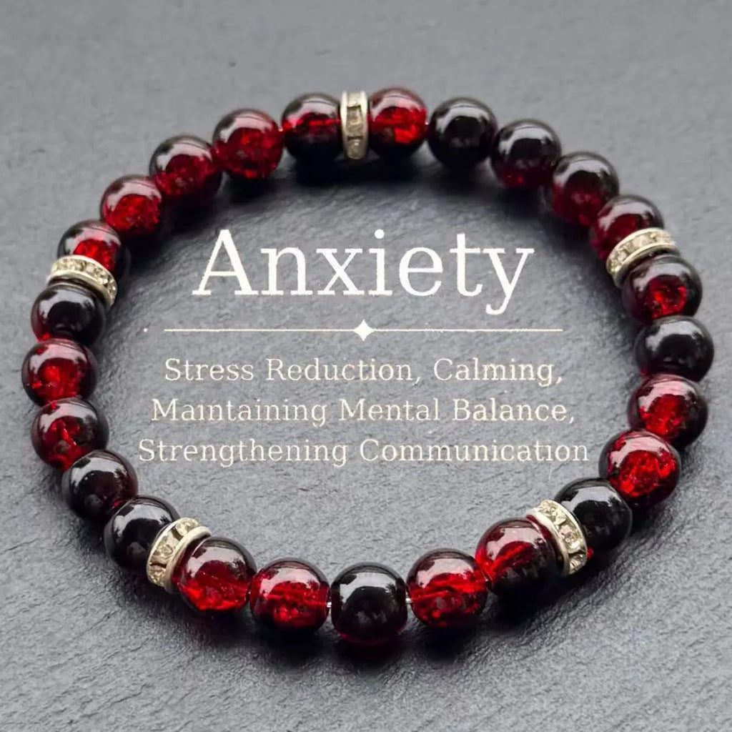 Red artificial crystal beaded handmade elastic bracelet with 8mm beads and 18cm length