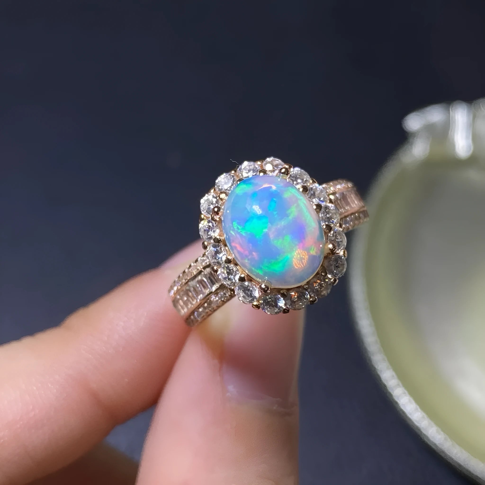Handmade natural opal ring in silver with choice of rose gold, white gold, or yellow gold plating