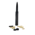 Bullet-style car antenna in black, camouflage green, and American flag designs, length 14cm.