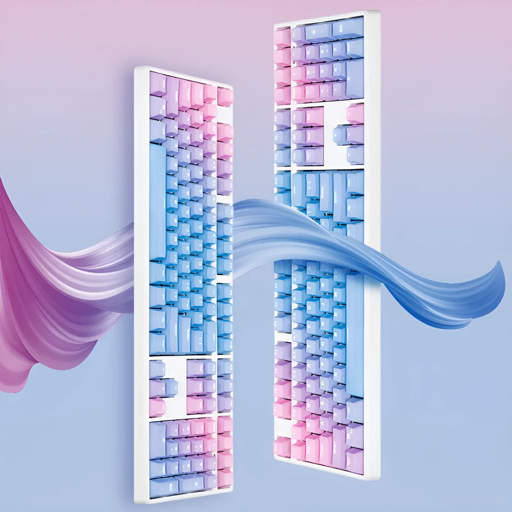 104 key set of PBT word penetration dyed keycaps in rainbow gradient style with translucent legends