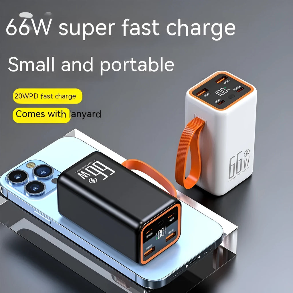 Black and white PD66W fast charge 20000mAh power bank with compact design