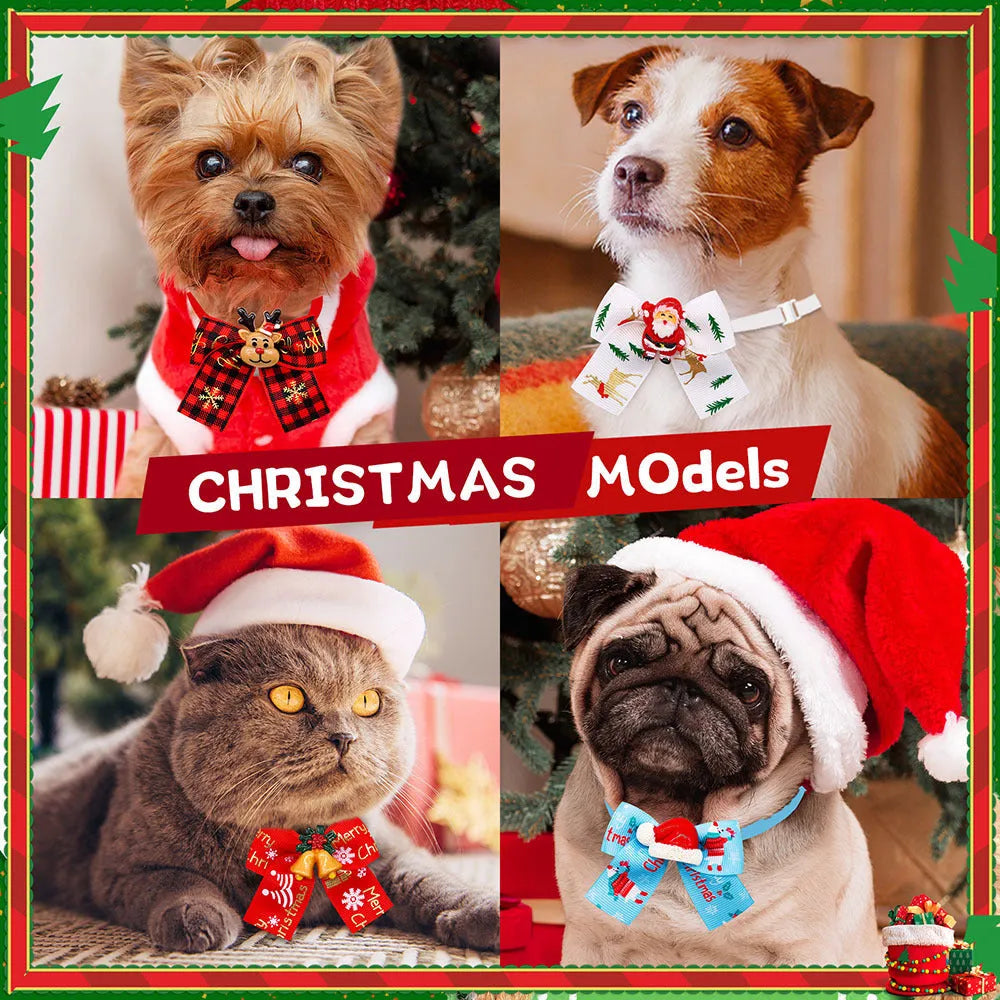 Red and green Christmas pet bow tie accessory for dogs or cats with British style design