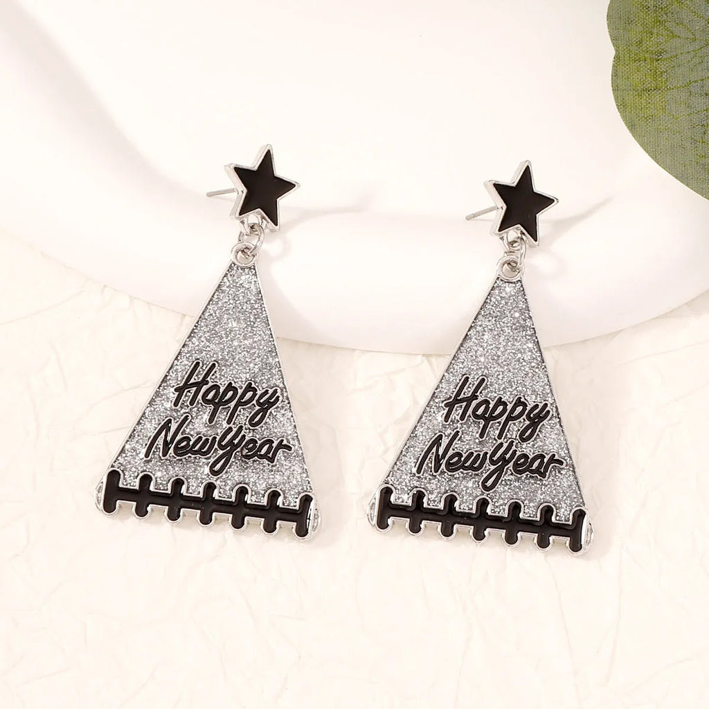New Year tree girl gift earrings for women in pink, green, gray, yellow, and red zinc alloy