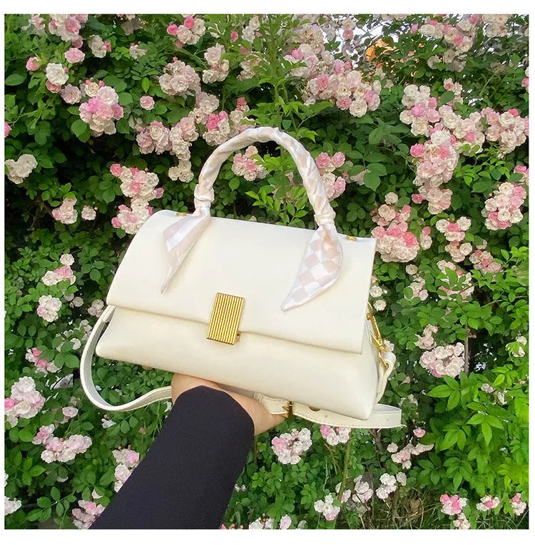 Horizontal square PU shoulder handbag for business commuting with phone pocket and zippered compartment