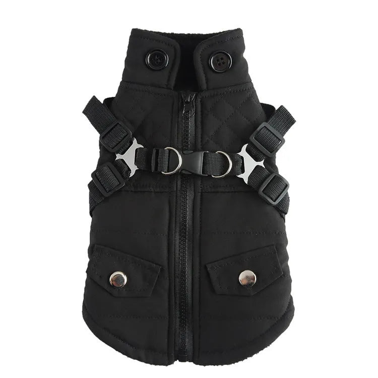 Pet winter cotton dog clothes zipper jacket in DZ270 black, side view, size S to 2XL