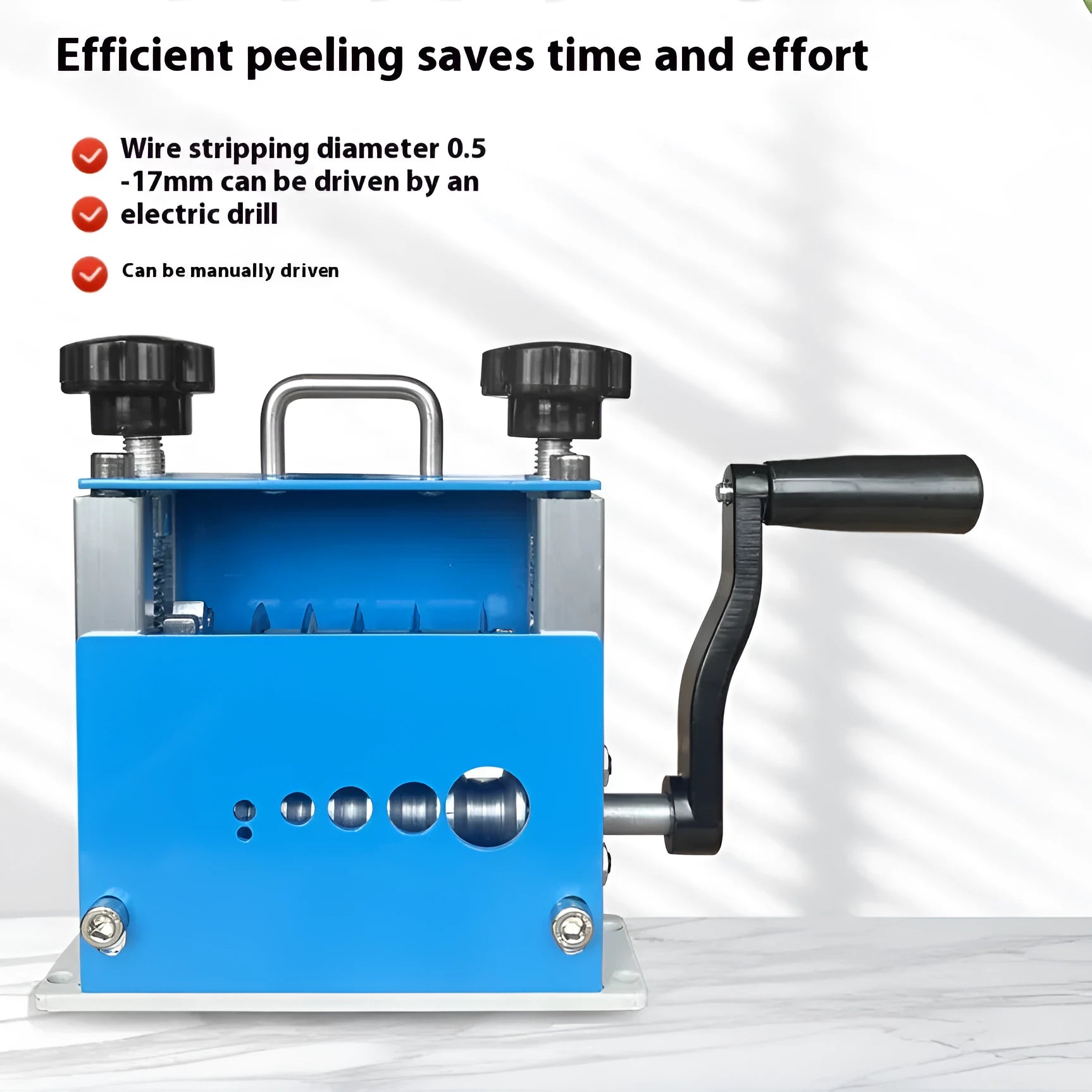 SD-017 manual wire stripping machine tool shown, compact for portable use.