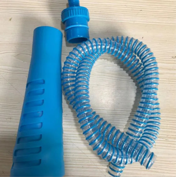 Blue plastic suction pipe cleaner with a round head, 114cm long, for washing machine and dryer lint removal.