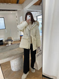 Women's cream white high-waist wide-leg knitted trousers for winter with a drooping mopping hem.