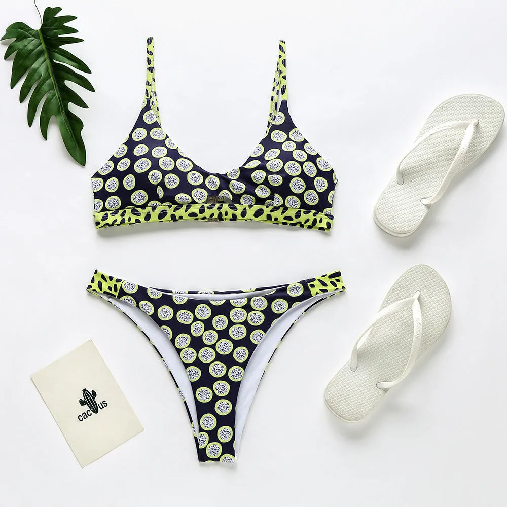 Women's bikini swimsuit in black and white dots or red and white stripes patterns