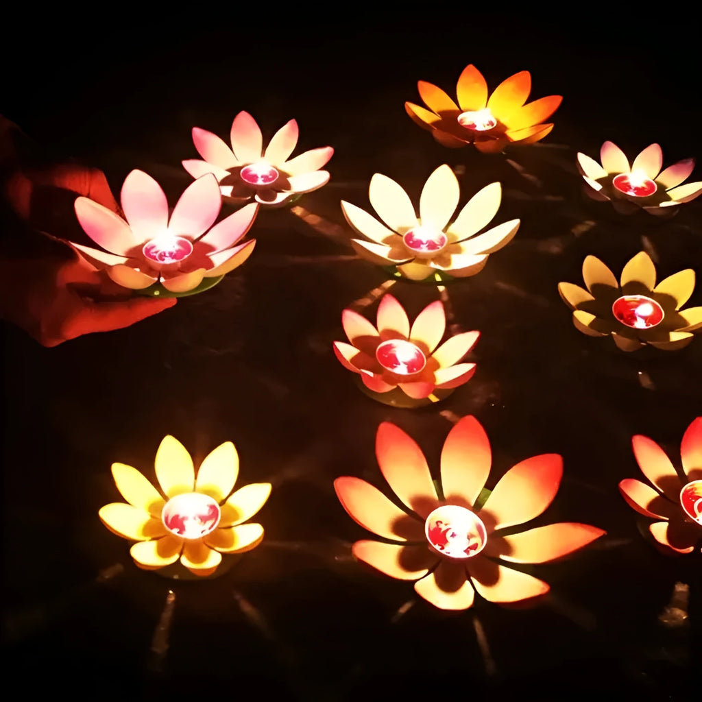 Single-layer Petal Plastic Wishing Lotus Lamp EVA Floating Water Lantern for Festival Wedding Decoration 11cm 15.5cm Purple Orange Yellow Pink Red Beige Blue