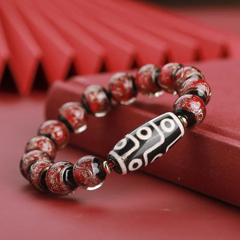 Chinese style unisex bracelet with colourful coloured glaze snake lucky beads in three purity sizes