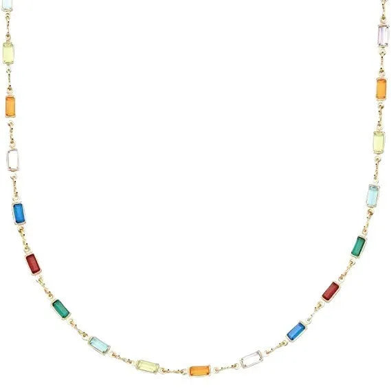 Ladies geometric crystal necklace with alloy chain and glass detailing in random colour