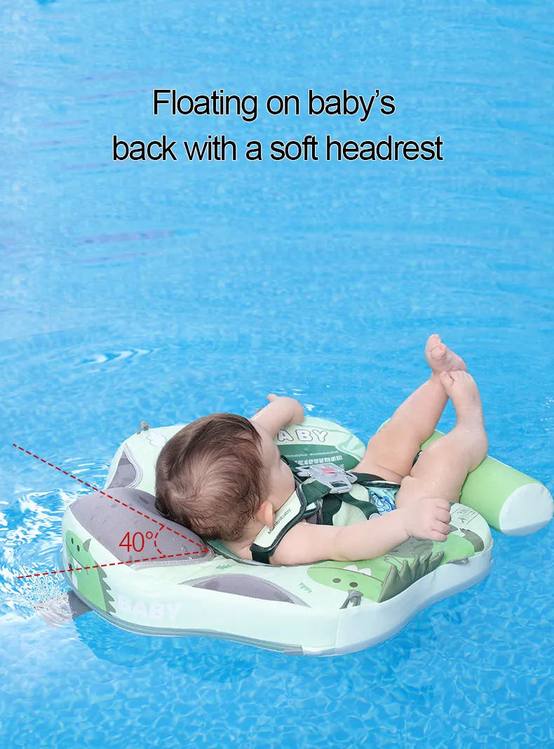 Dinosaur pattern baby inflatable swimming ring with integrated sun shade in green colour