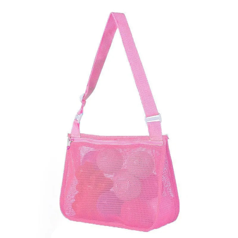 Blue nylon mesh travel storage organiser bag for children's toys and clothing, sealed, measuring 20x25x8cm.
