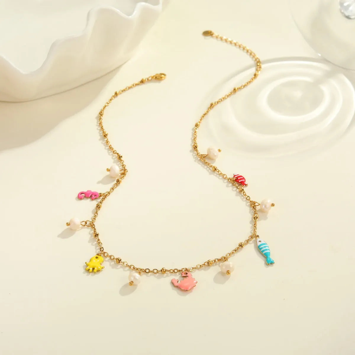 Women's 18K electroplated stainless steel geometric pendant necklace on regular chain